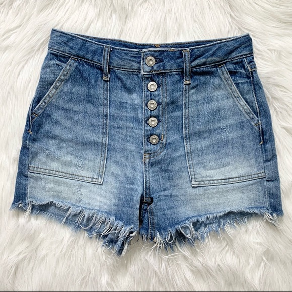 SOLD-Free People Fringe Buttonfly Cutoff Carpenter Shorts - Picture 2 of 11